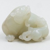 CHINESE JADE FIGURE OF A FELINE AND