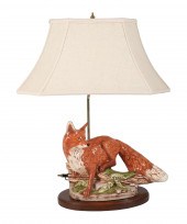Porcelain fox figure, mounted as table