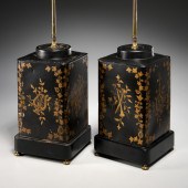 PAIR ENGLISH TOLE TEA CANISTER LAMPS