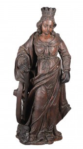18th C Walnut Carved Statuette Saint
