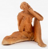 MARY FRANK SEATED NUDE TERRACOTTA SCULPTURE