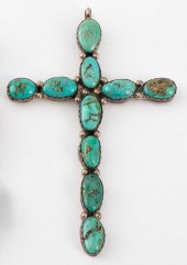 NATIVE AMERICAN SILVER TURQUOISE CROSS