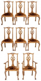 CHIPPENDALE STYLE DINING CHAIRS, 8 Set