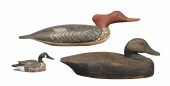 (3) Carved duck decoys, c/o Merganser