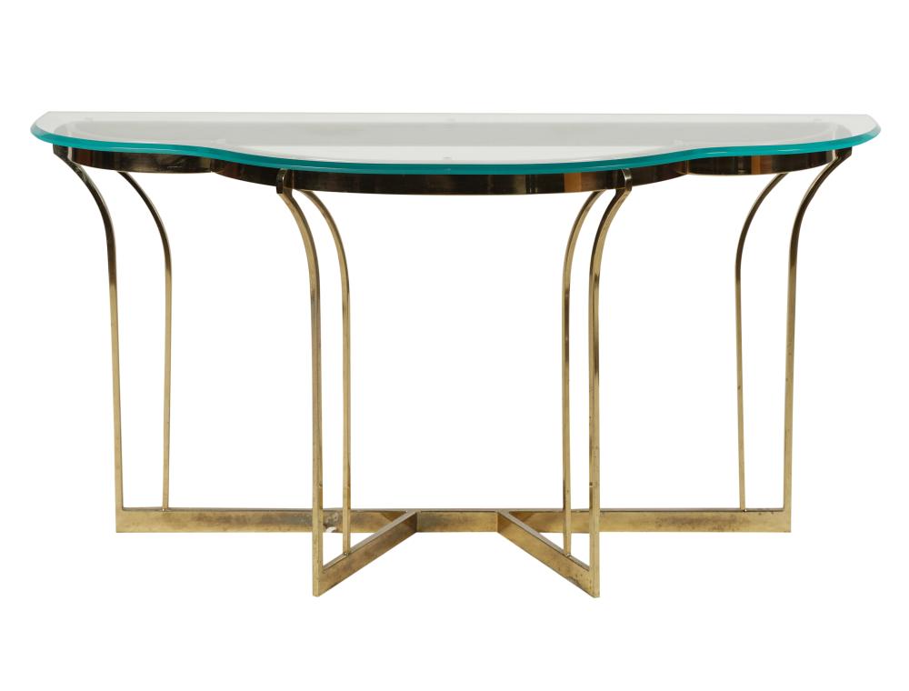 CONTEMPORARY BRASS AND GLASS CONSOLE 3b5037