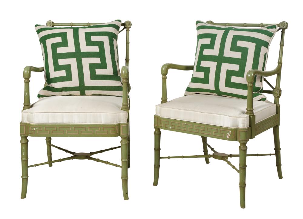 PAIR OF GREEN PAINTED FAUX BAMBOO 3b50f2