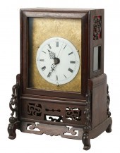 CHINESE CARVED WOOD MANTLE CLOCKChinese