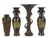 FOUR ASSORTED JAPANESE BRONZE VASESFour