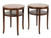 PAIR OF COPPER-TOP ROUND END TABLESPair