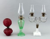 THREE GLASS LAMPS 19TH CENTURY HEIGHTS