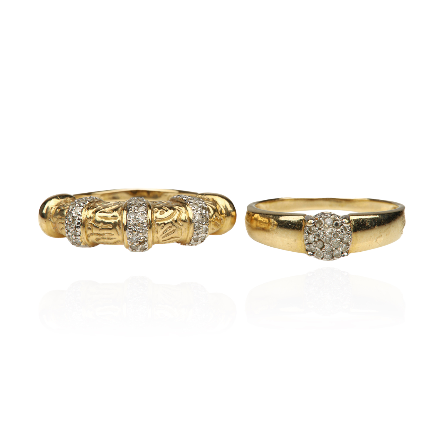  2 14K Yellow gold rings a textured 3b3a02