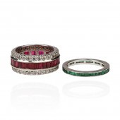 (2) 18K Diamond and Ruby Eternity Bands