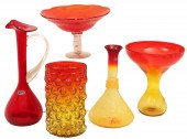 5 PCS OF RUBY RED ART GLASS INCL. BLENKO