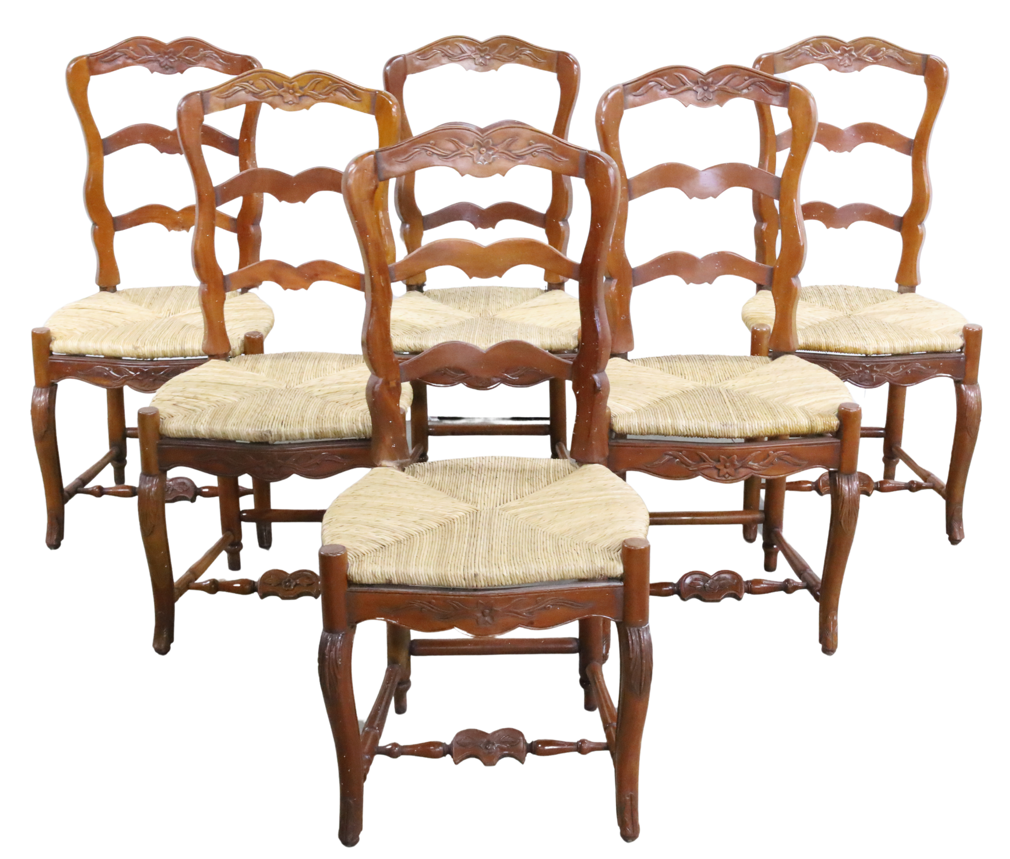 6 FRENCH PROVINCIAL RUSH SEAT CHAIRS 3b3bce