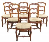 6 FRENCH PROVINCIAL RUSH SEAT CHAIRS