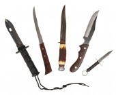 (5) Straight knives, c/o antler handle