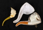 (2) Meerschaum figural pipes, c/o hunting