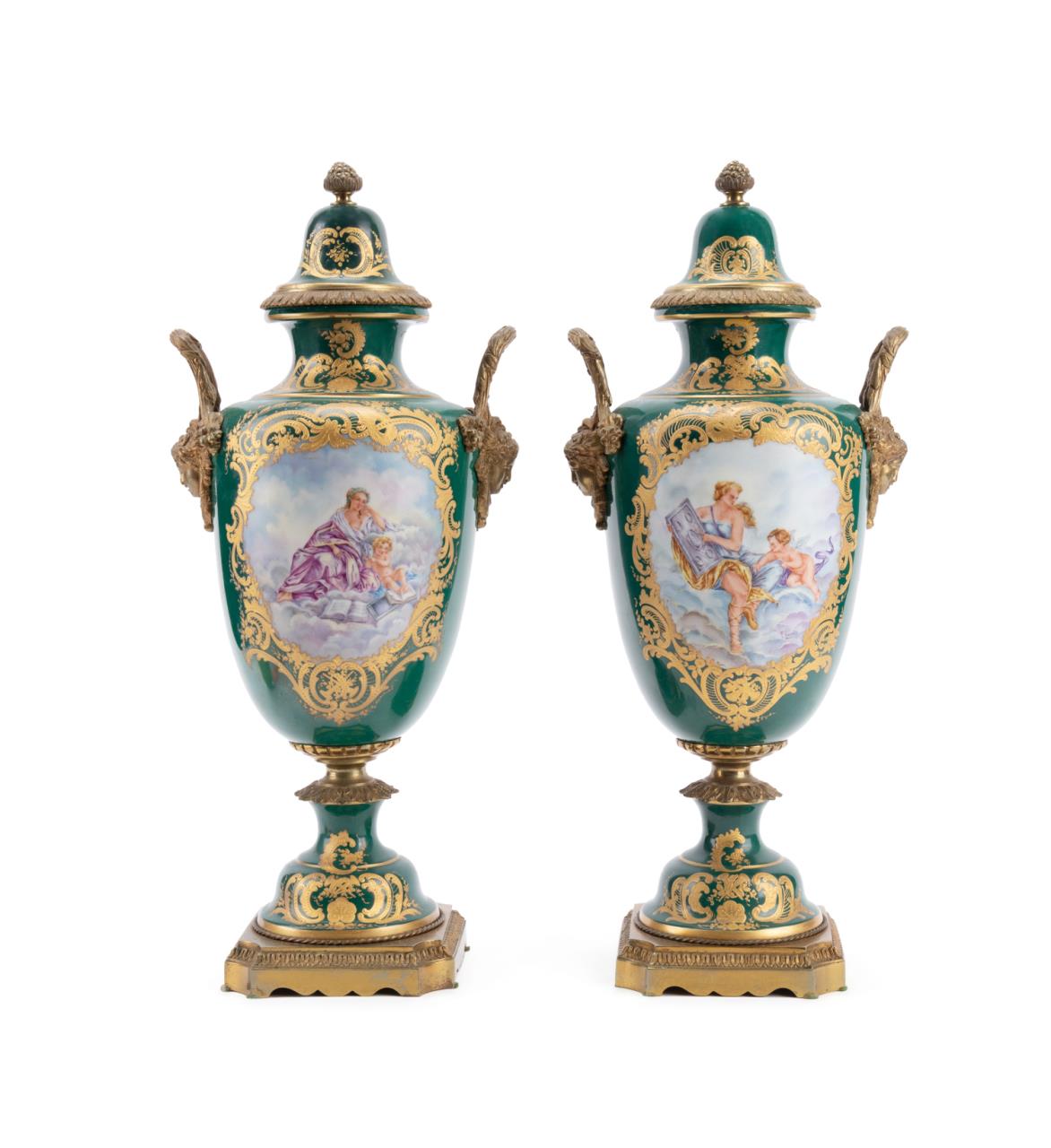 PAIR SEVRES STYLE BRONZE MOUNTED 3b4015
