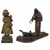TWO CONTINENTAL PATINATED BRONZE FIGURES