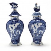 PAIR OF DELFT BLUE AND WHITE GARNITURE