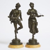 Pair of French Patinated Bronze Figures