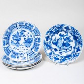GROUP OF FIVE DUTCH BLUE AND WHITE DELFT