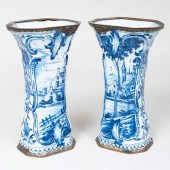 PAIR OF BLUE AND WHITE DELFT VASES WITH