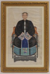 LARGE FRAMED CHINESE PAINTED ANCESTRAL