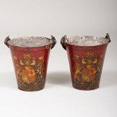 PAIR OF ENGLISH RED AND POLYCHROME DECORATED