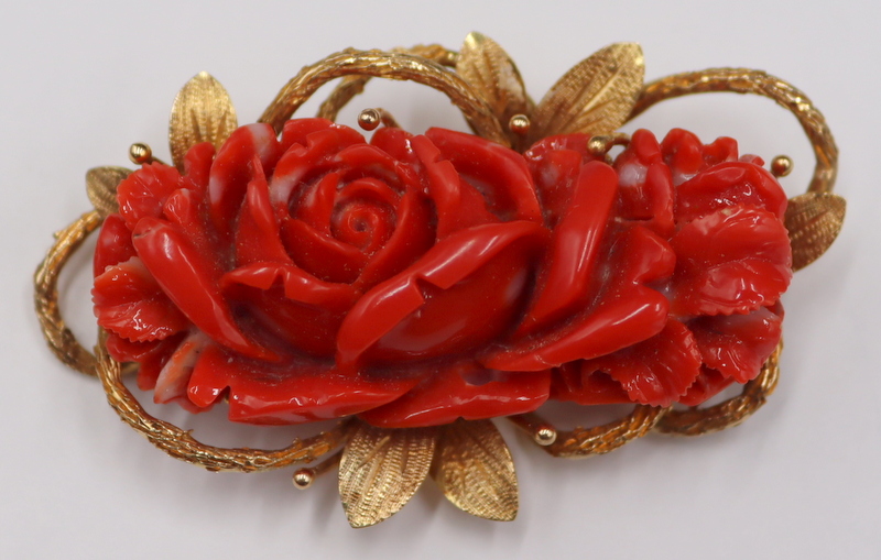 JEWELRY 14KT GOLD AND CARVED RED 3b7cad