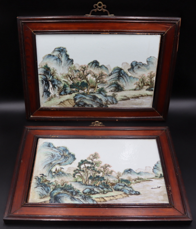 PAIR OF FRAMED CHINESE ENAMEL DECORATED 3b7e8f