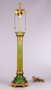 Large Marbro art glass table lamp, brass