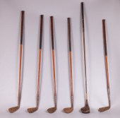 (6) Vintage golf clubs, wood shaft,