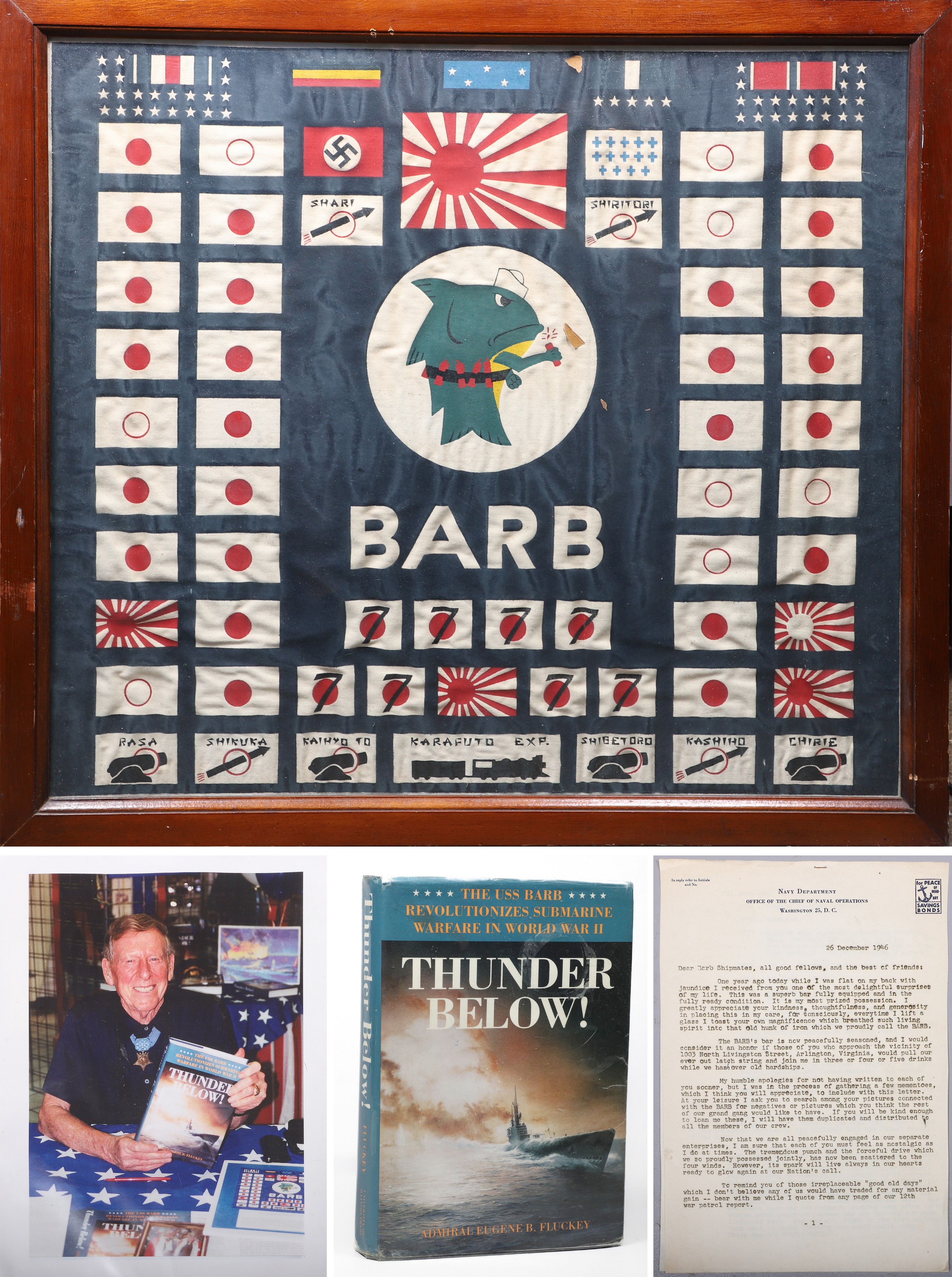 USN USS Barb WWII battle flag and 3b6241