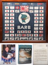 USN USS Barb WWII battle flag and ephemera