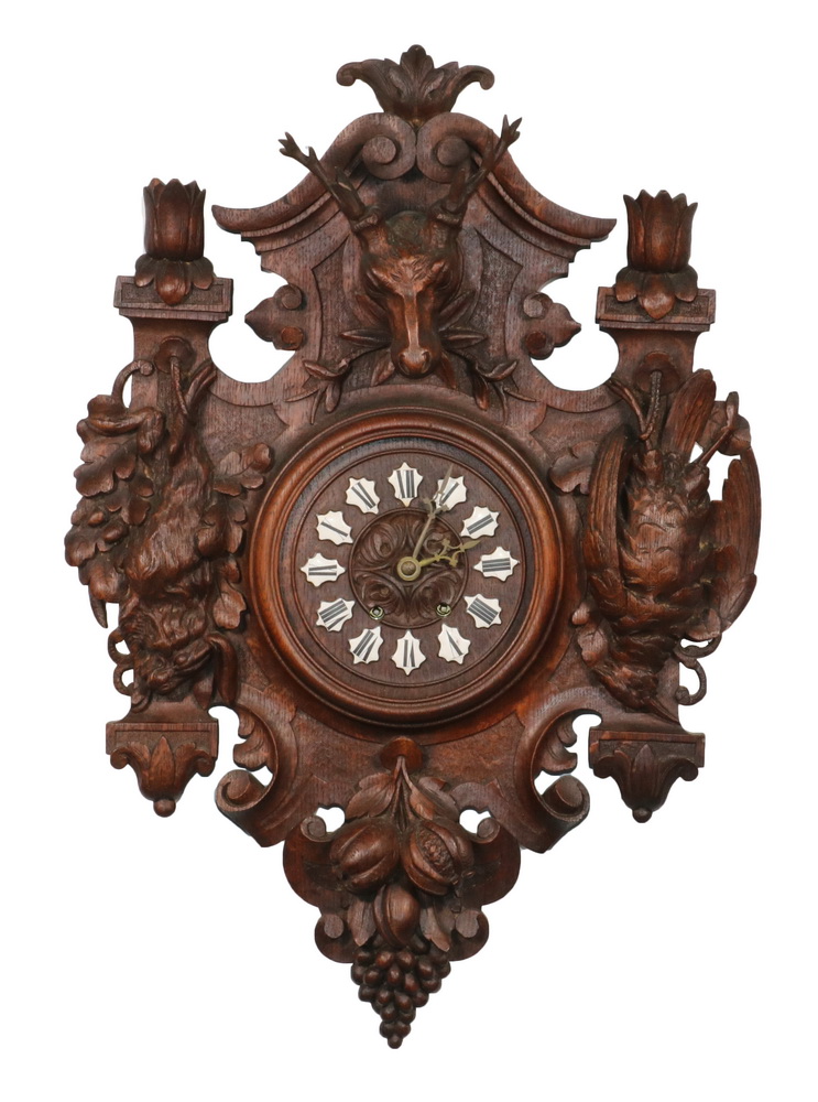 CARVED BLACK FOREST WALL CLOCK 3b6582