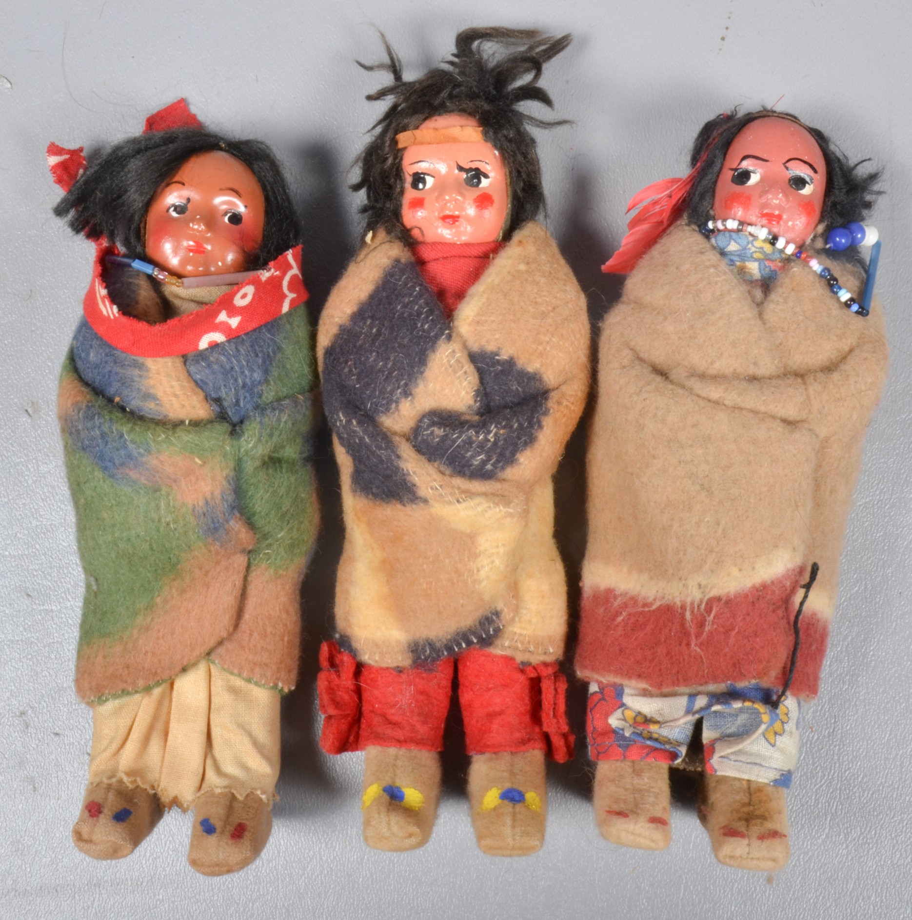 (3) Skookum dolls, 7"H ea, painted