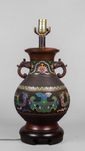 Japanese bronze champleve vase, stylized