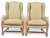 Pair Bassett Sheraton style wing chairs,
