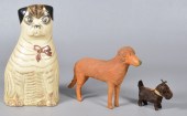 (3) Dog figures to include ceramic hand
