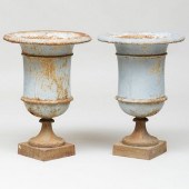 PAIR OF GREY PAINTED CAST-IRON GARDEN