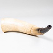 AMERICAN ENGRAVED POWDER HORN, SIGNED