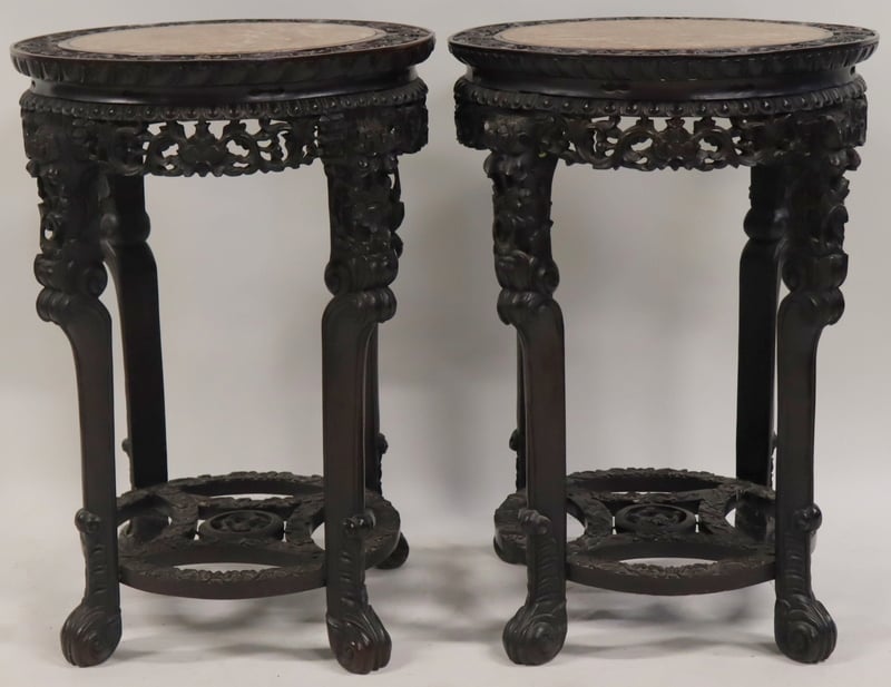 PAIR OF LARGE CHINESE MARBLE TOP 3b9770