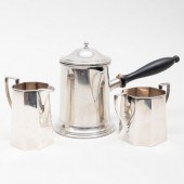 PEWTER COFFEE POT AND AN AMERICAN SILVER