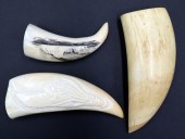(3) PC. SCRIMSHAW AND SPERM WHALE TEETH.