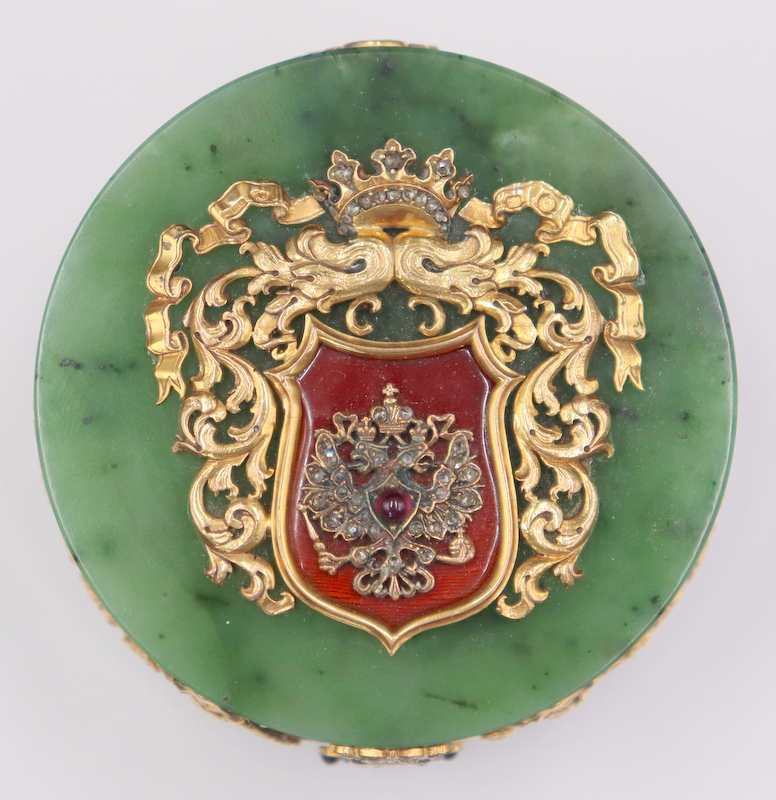 SILVER FABERGE STYLE SPINACH JADE  3ba214