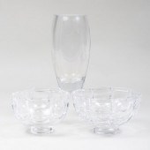 TWO ORREFORS GLASS BOWLS AND A VASEThe