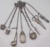 SILVER. ANTIQUE ENGLISH SILVER CHATELAINE.