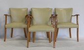 4 ART DECO BLONDE WOOD ARM CHAIRS IN