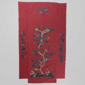 PAIR OF LINEN AND WOOL CREWELWORK TREE